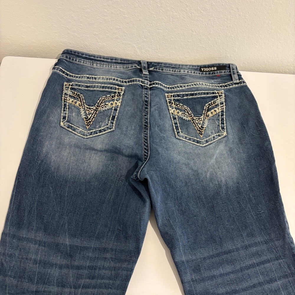 Vigoss Chelsea Boyfriend Blue Jeans Women 20 Distressed Embroidered Heritage - Picture 7 of 13